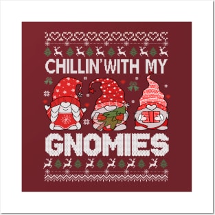 Chillin' With My Gnomes Funny Christmas Knitting Style Posters and Art